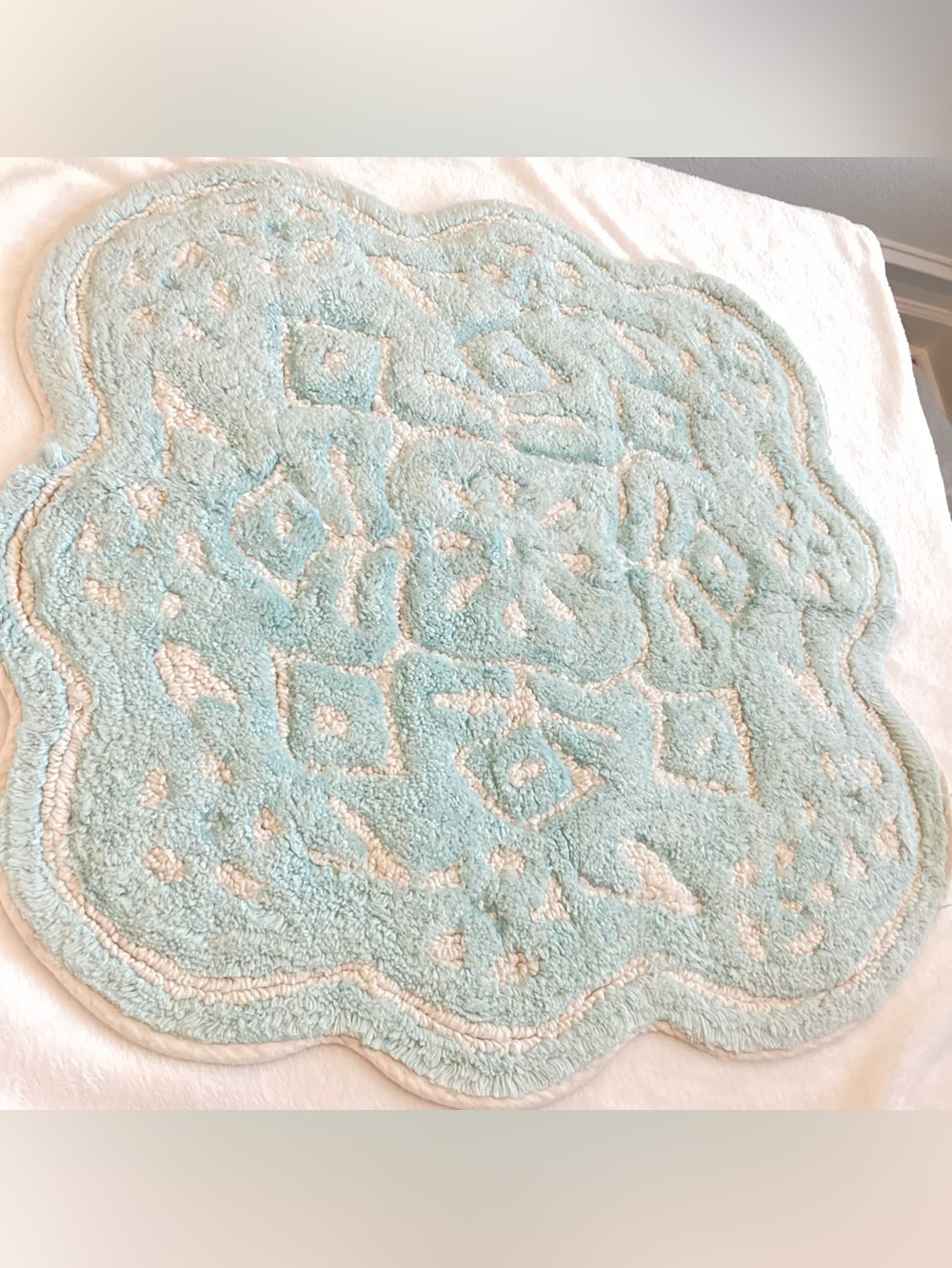 NEW Anthropologie Mosaic Bath Mat Bathroom Rug Mint Light Green